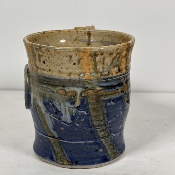 Apalachicola Coffee Company Mug Pottery Handmade Rare Blue Enamel - Picture 5 of 7